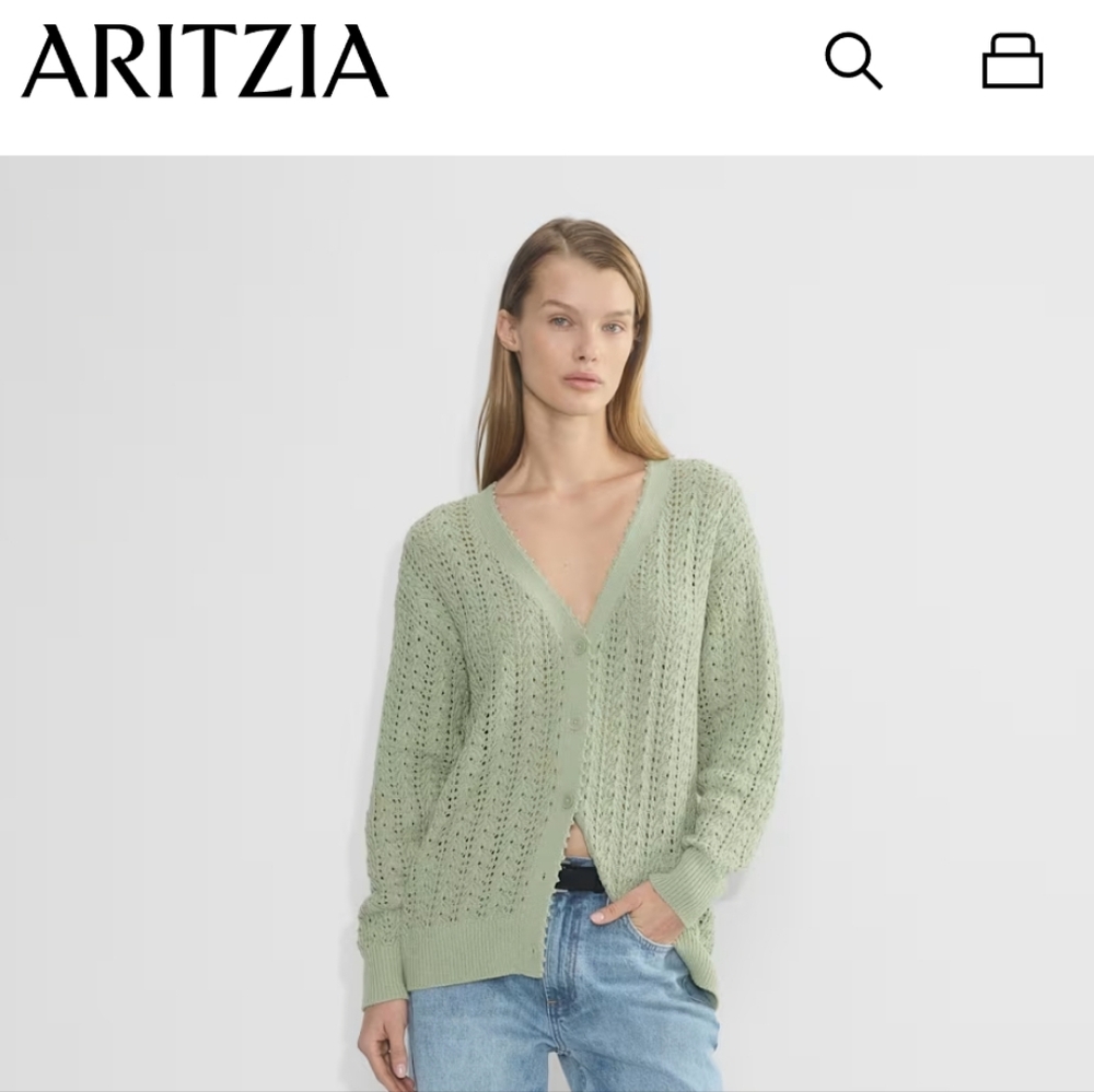 ARITZIA Wilfred | Reverence Pointelle Knit Cotton Cardigan Sweater In Sage Green